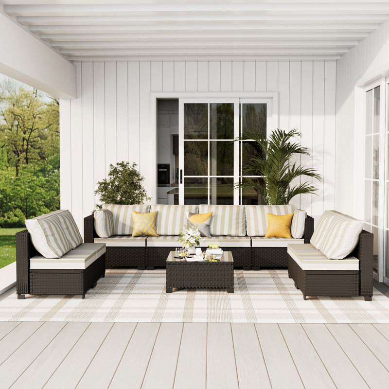 𝗡𝗼-𝗔𝘀𝘀𝗲𝗺𝗯𝗹𝘆 𝗖𝗵𝗮𝗶𝗿𝘀, 8-Person Patio Furniture Set Wicker Outdoor Sectional Seating Group Outside Conversation Sofa With Cushions