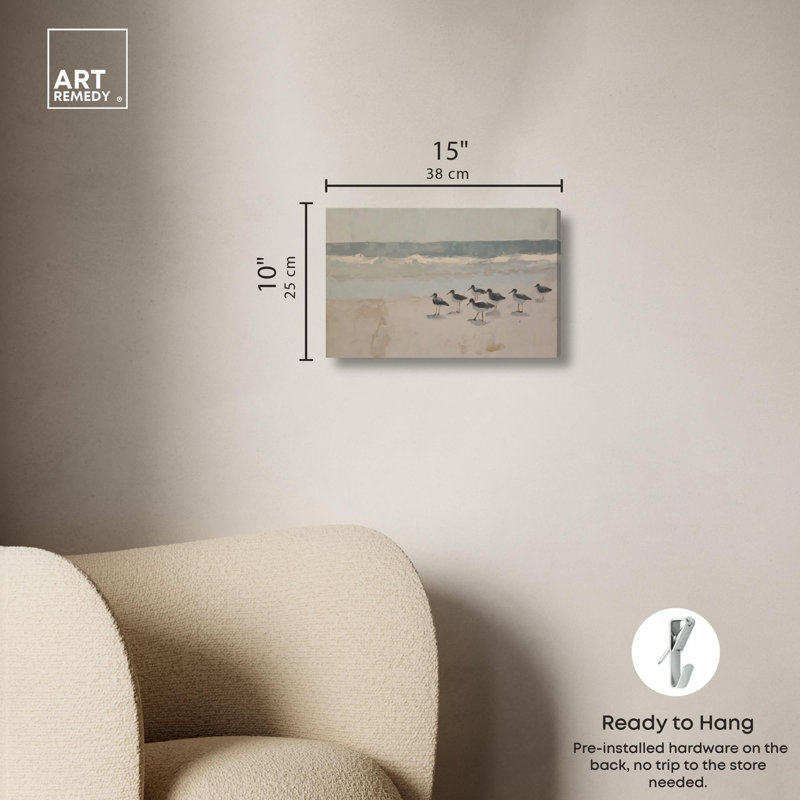 «Seagulls at the Beach II», art côtier par Art Remedy, H 10 po x l 15 po, Toile tendue