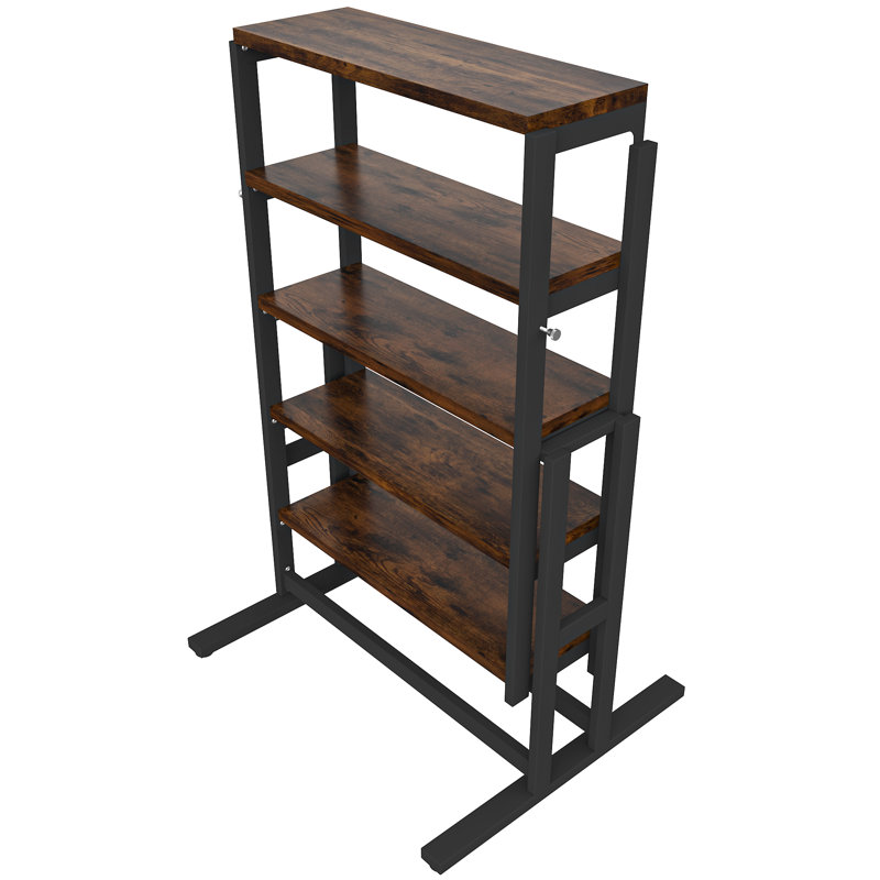  Convertible Table And Shelf - 5-panel Multi-functional Furniture With Spring Latch For Home & Office, Brown