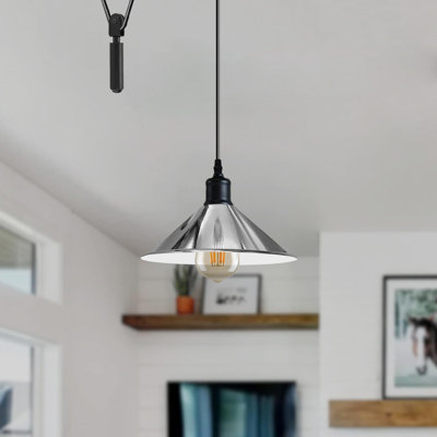 Luminaire suspendu industriel avec abat-jour conique en métal avec cordon de 2 m réglable E26 pour îlot de cuisine
