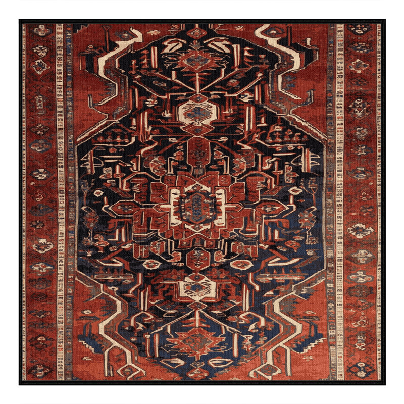 Tapis persan noir lavable à la machine, Carré 7 pi