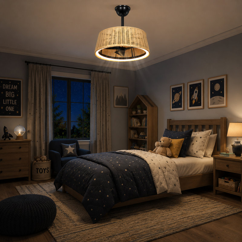 Ventilateur de plafond en rotin 20 po avec lumière DEL et télécommande Boho