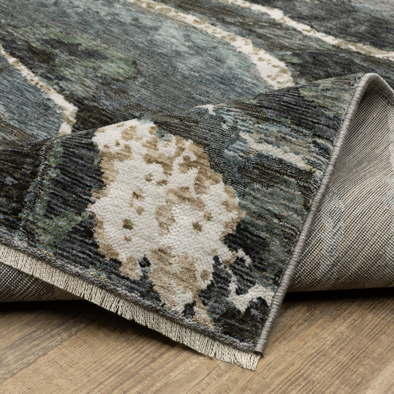 Maline Abstract Waves Blue/ Green Area Rug, Rectangle 3'3" x 5'