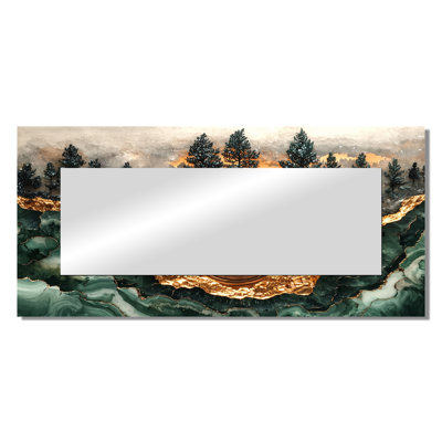 Pine Forest Landscape On Emerald Horizon I - Landscapes Accent Wall Mirror - Printed On Metal