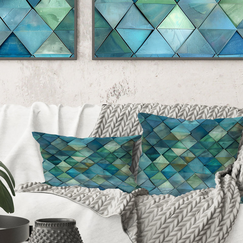 Coussin décoratif bleu et vert Modern Geo II - Tiles, H 18 po x l 18 po