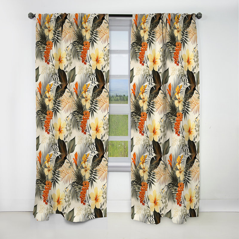 Motif tropical à géométrie naturelle - Rideau floral - Rideau occultant floral - 1 panneau, L 52 po x L 120 po