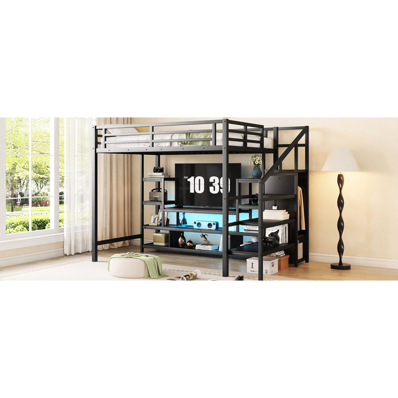 Lit mezzanine avec meuble télé et garde-robe efficace, Noir