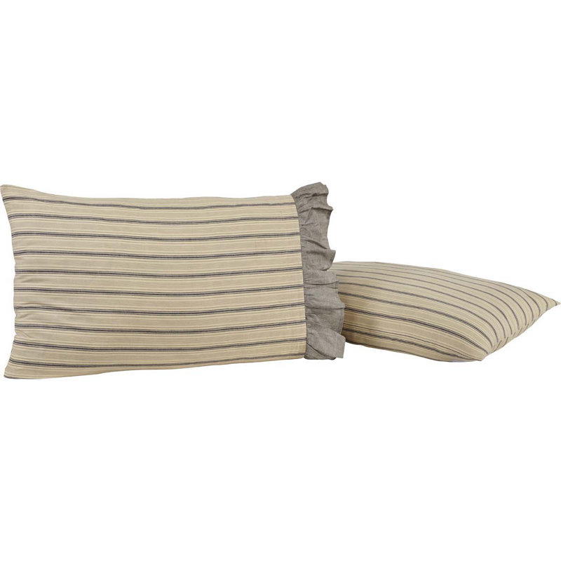 Standard Charcoal and Creme Cotton Striped Pillowcase Set