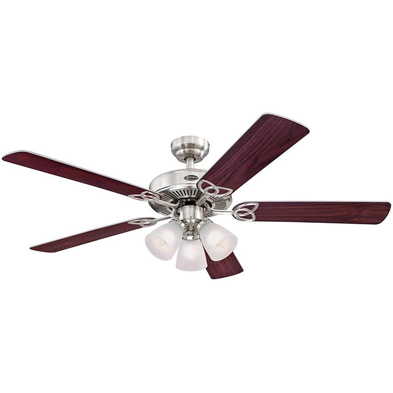 Nickel brossé contemporain de 52 po Ventilateur de plafond d'intérieur avec pales réversibles en bois de rose / érable