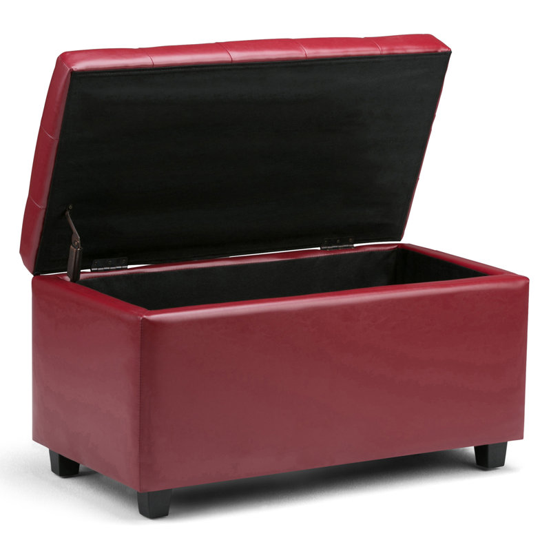 Cosmopolitan 34"W Upholstered Vegan Leather Transitional Rectangular Lift-Up Storage Ottoman Bench with Hidden Storage, Red