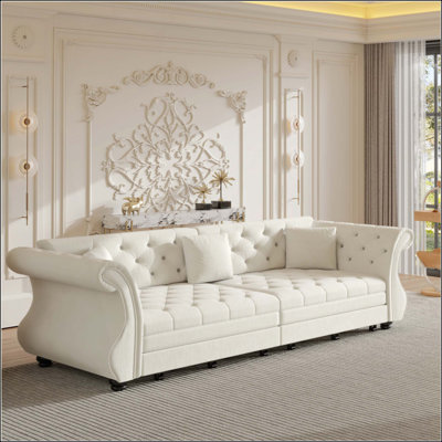 Canapé-lit Chesterfield escamotable, canapé classique en velours à accoudoirs roulés avec capitonnage à fleurs, revêtement pour salon / chambre à coucher / appartement