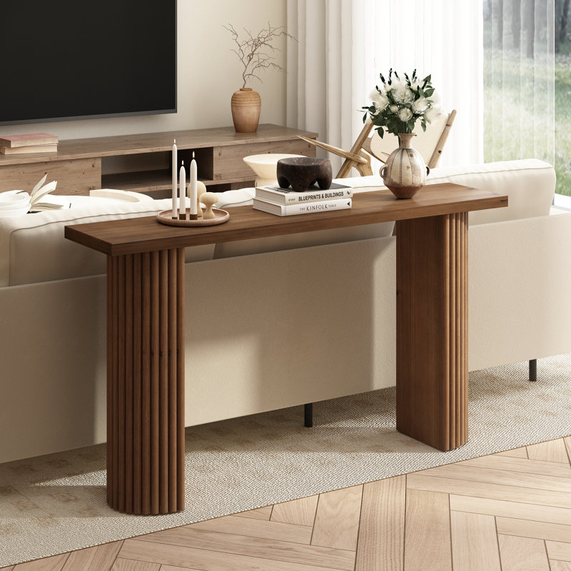 Console en bois cannelé Gennari, Bois brun