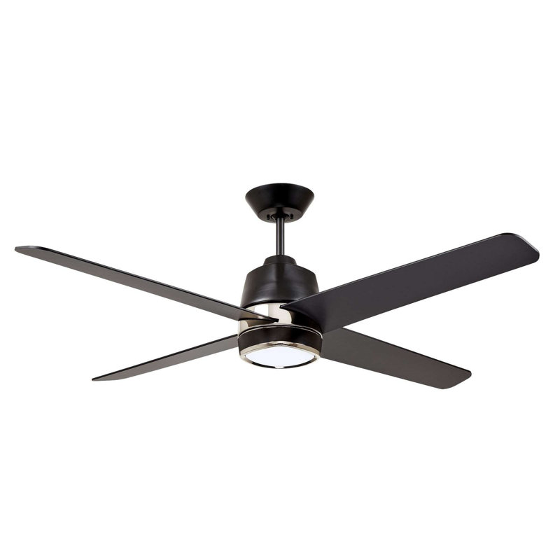 Ventilateur de plafond standard 54 po à 4 pales avec commande murale et ensemble d'éclairage 54 po Zeferino, Noir/nickel poli