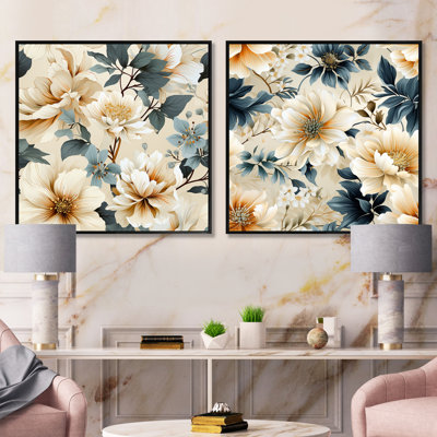 Immortelle - Ensemble de 2 collages carrés floraux