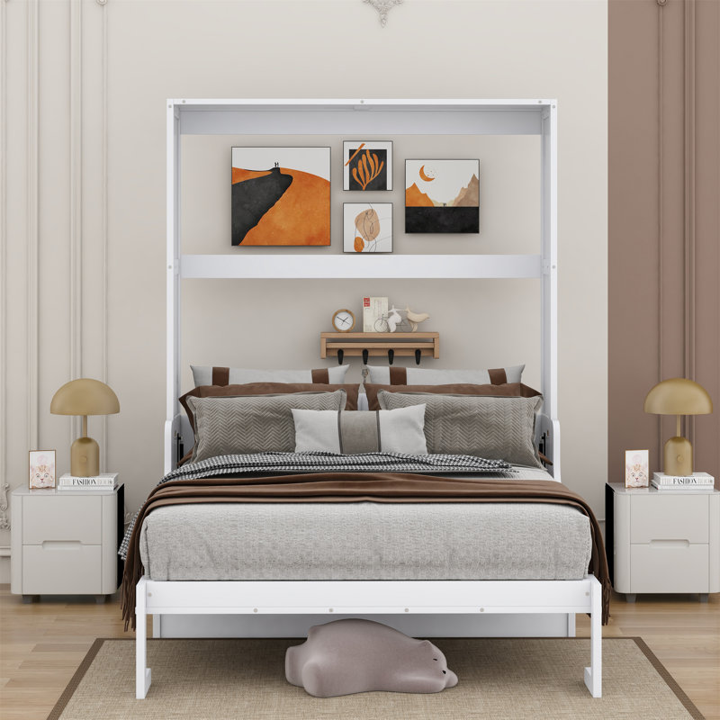 Grand lit escamotable mural avec coussin, Blanc