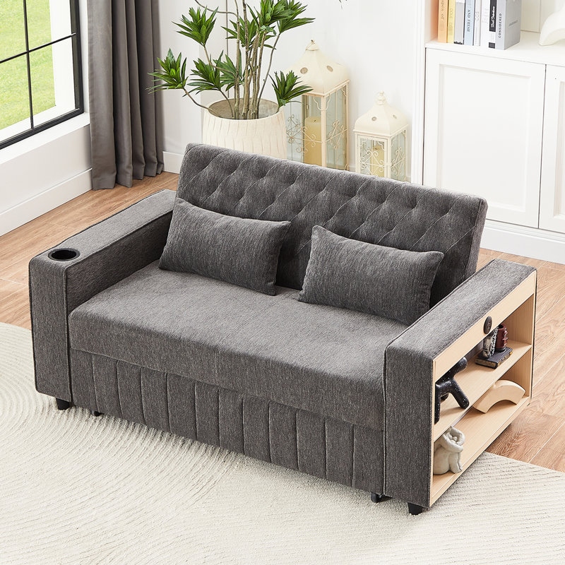 Lit de 61,4 po gris avec dossier et rangement pratique réglable, Gris