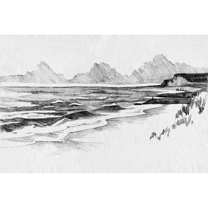 Quiet Ocean Sketch II by Emma Caroline - Painting, 30cm H x 46cm W, Black Floater Framed