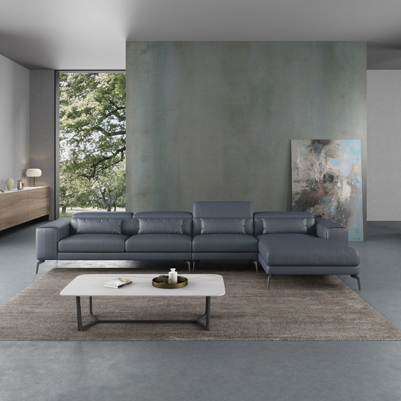 Cavour Sectional, Right Hand Facing, Gray Genuine Leather