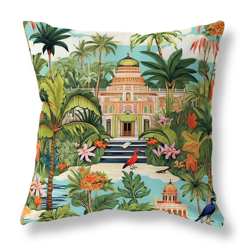 Coussin Divine Foliage, H 18 po x l 18 po, Vert / orange