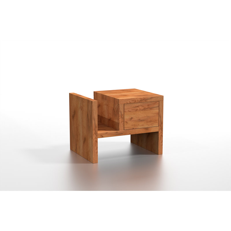 Amell 45cm W Solid Wood Bedside Table, Ash Brown