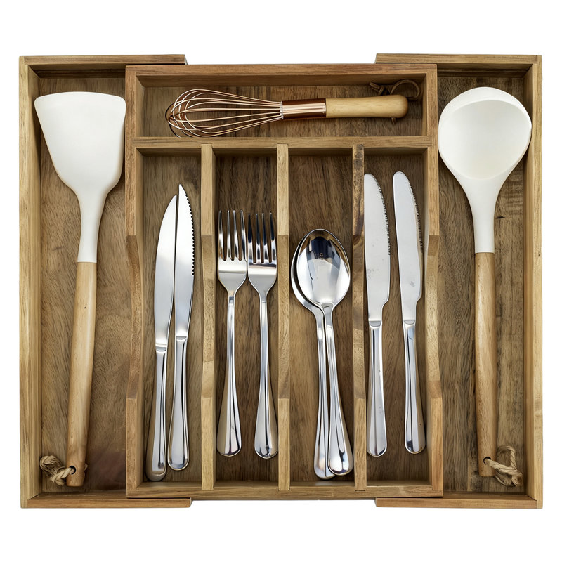 Rangement de tiroir de cuisine extensible en bois d'acacia