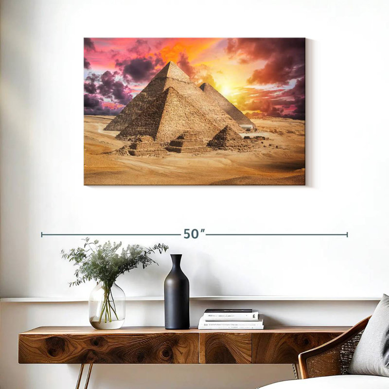 Pyramides d'Adella Gizeh, ciel coucher de soleil, H 24 po x l 36 po