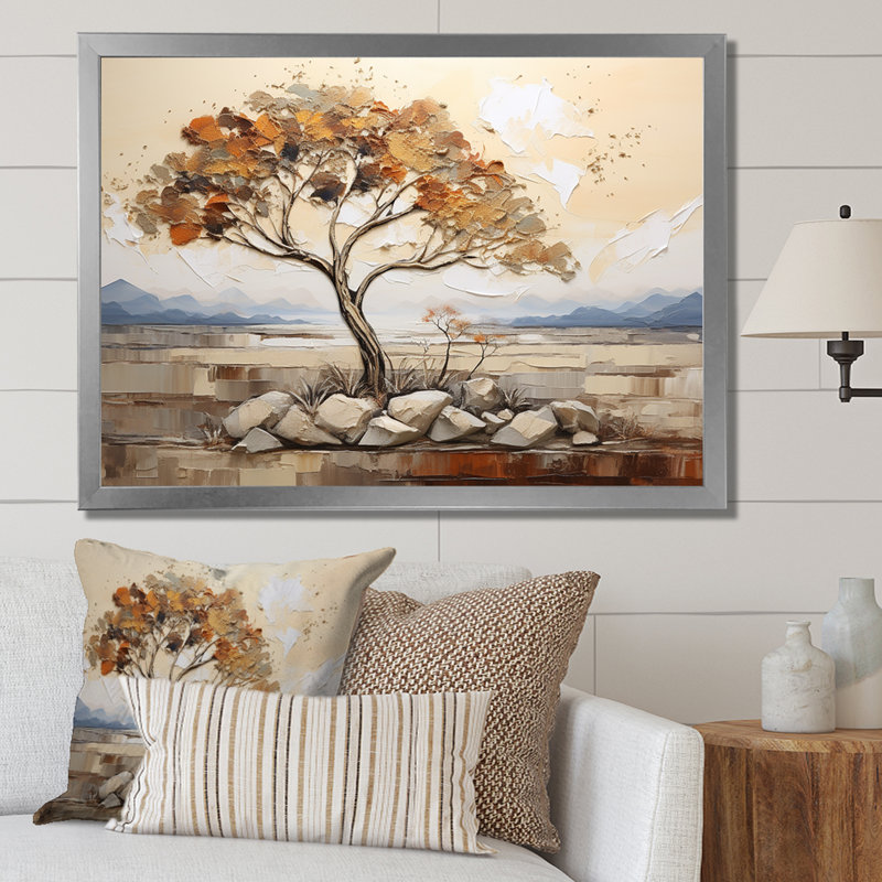 Arbre africain, esprit de la nature 2 - Art mural africain, Cadre de coin argenté fermé, H 30 po x l 40 po x P 1,5 po