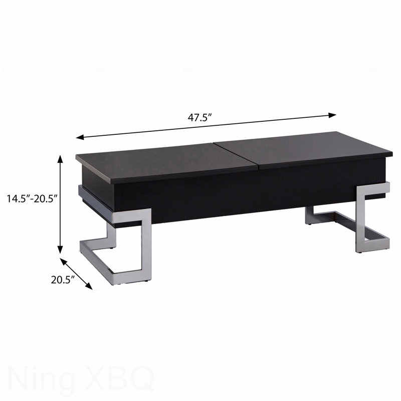 Table basse noire à plateau relevable avec cadre chromé, Noir