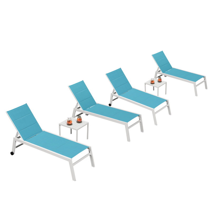 Chaise longue d'extérieur en métal avec table, Turquoise