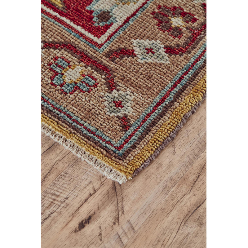 Tapis à bordure traditionnel rouge / bleu / brun Nyeka 2 pi x 3 pi, Rectangle 2 pi x 3 pi