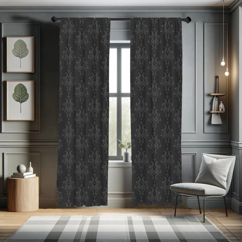 Damask Semi-Sheer Rod Pocket Curtain Panels, 28" x 95"