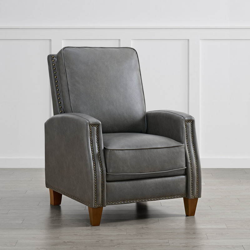 Bracking Upholstered Manual Push Back Recliner, Charcoal Gray Performance Faux Leather