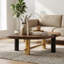Table basse ovale rétro avec grain de bois et pieds en métal doré Vitaliana