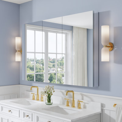 56''W X 36''H Recessed Or Surface-Mount Bathroom Medicine Cabinet With Mirror And Adjustable Glass Shelves