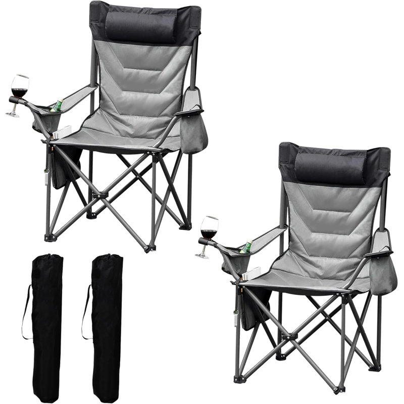 Chaise de camping pliante surdimensionnée avec dossier haut et coussin, chaise d'extérieur robuste pour adultes, capacité de 500 lb, paquet de 2