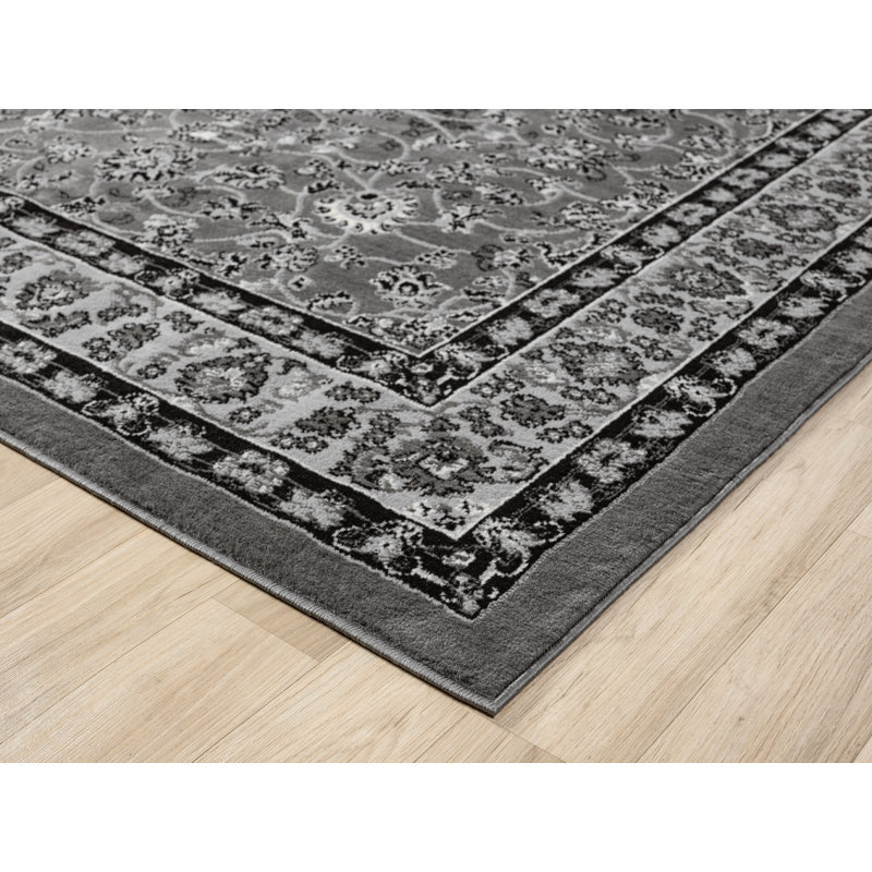 Demico Modern Low Pile Area Rug - Polypropylene Weaving - Jute Backing - Classical Floral Traditional Design Rugs, Grey, 