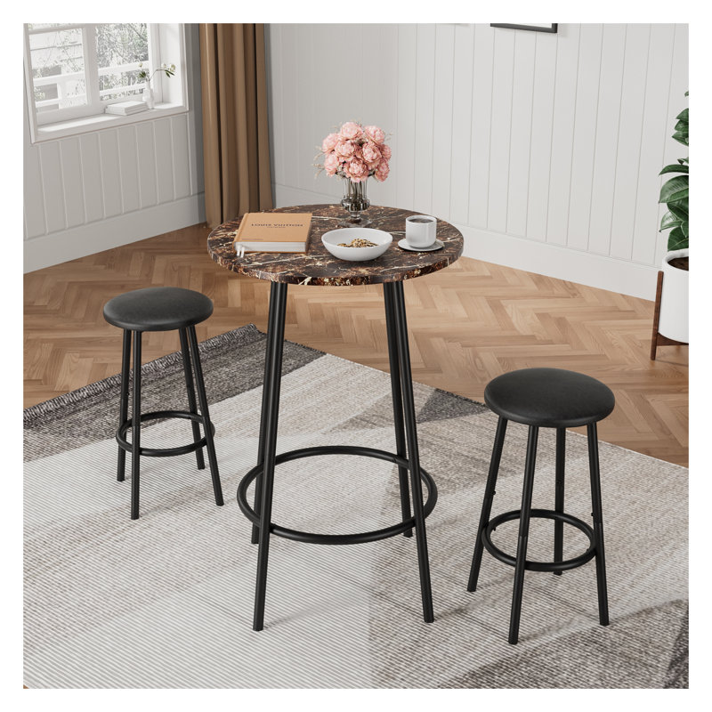 Ensemble de table de bar 3 pièces avec 2 tabourets de bar - table de pub moderne avec design peu encombrant et plateau imitation marbre