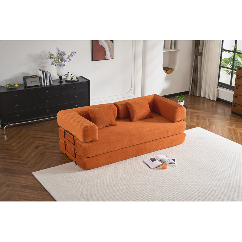 Canapé-lit convertible avec coussin cylindrique, Orange Corduroy