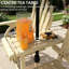 Banc de patio à 2 places avec pieds en forme de roue de chariot, table haute et parasol, bois de sapin, couleur bois naturel, l 60,6 po x P 25,6 po H 40,2 po, conception à lattes pour garder au sec