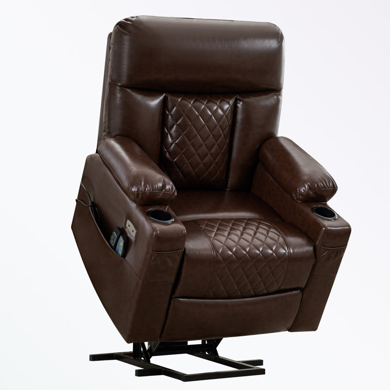 Fauteuil inclinable avec porte-gobelet, repose-pieds allongé et ports USB et de type C, Marron foncé