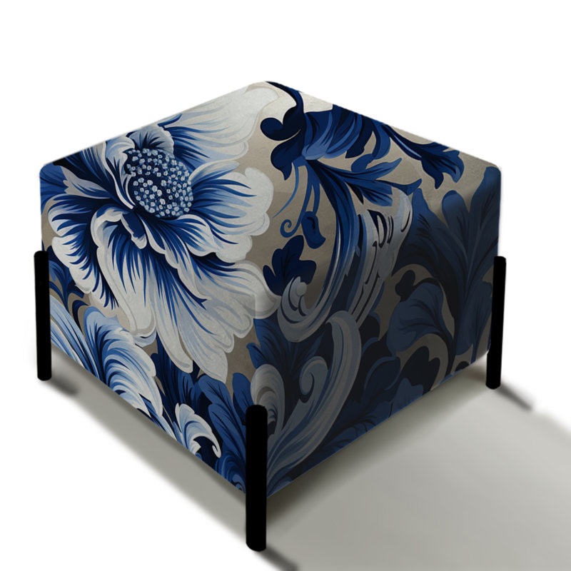 Blue Victorian Scrollwork Victorian Pattern - Floral Square Ottoman