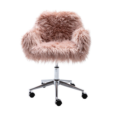 HengMing Modern Faux fur home office chair, fluffy chair for girls, makeup vani Chair by Ivy Bronx