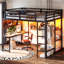 Lit mezzanine double avec tablettes de rangement et bureau, lit mezzanine en métal avec ports USB, lumières et tringle de suspension