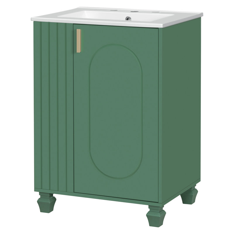 24" Single Bathroom Vanity With Ceremic Sink, Green