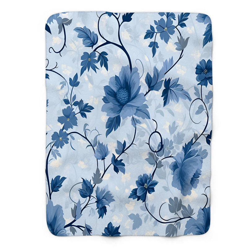 Doux pétales bleus - couverture Sherpa de qualité supérieure 1 pièce, Lit simple