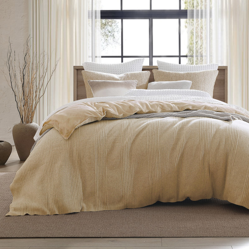 DKNY Pure Ribbed Jersey Duvet Set Oatmeal, Queen Duvet Cover + 2 Shams