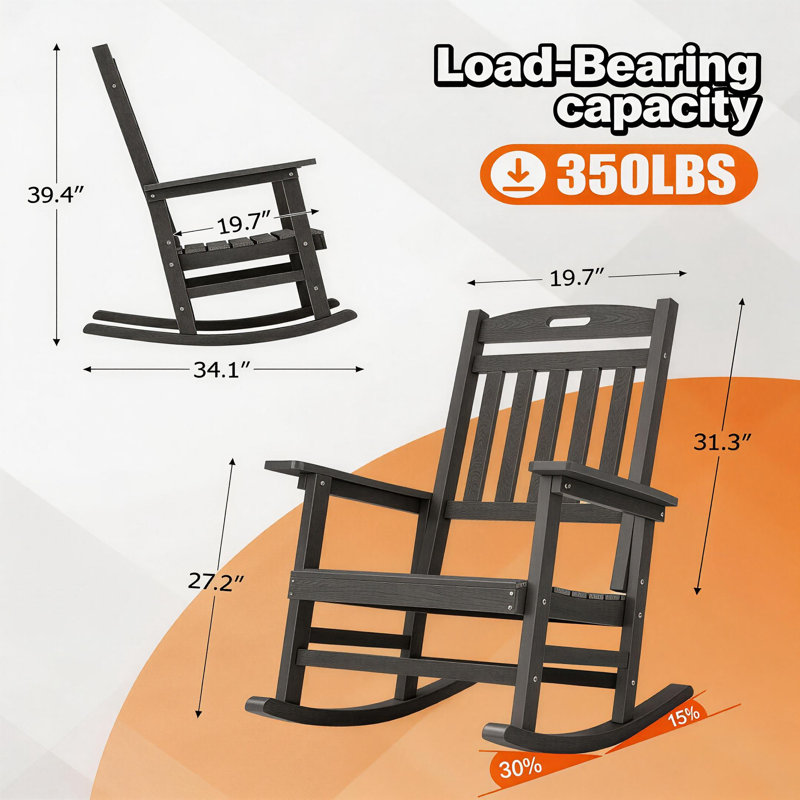 All Weather Porch Adirondack Rocking Chairs Outdoor Patio Rocking Chair Rocker Lawn Chair for Adult, Gray