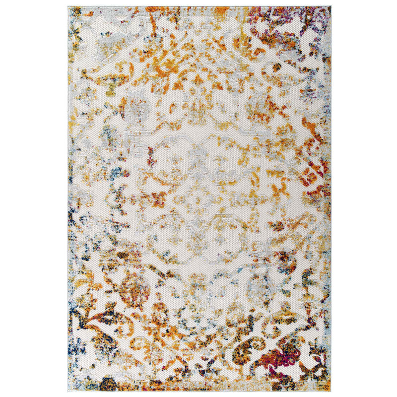 Modway Reflect Primrose Vintage Ornate Floral Indoor and Outdoor Area Rug, Rectangle 5' x 8'