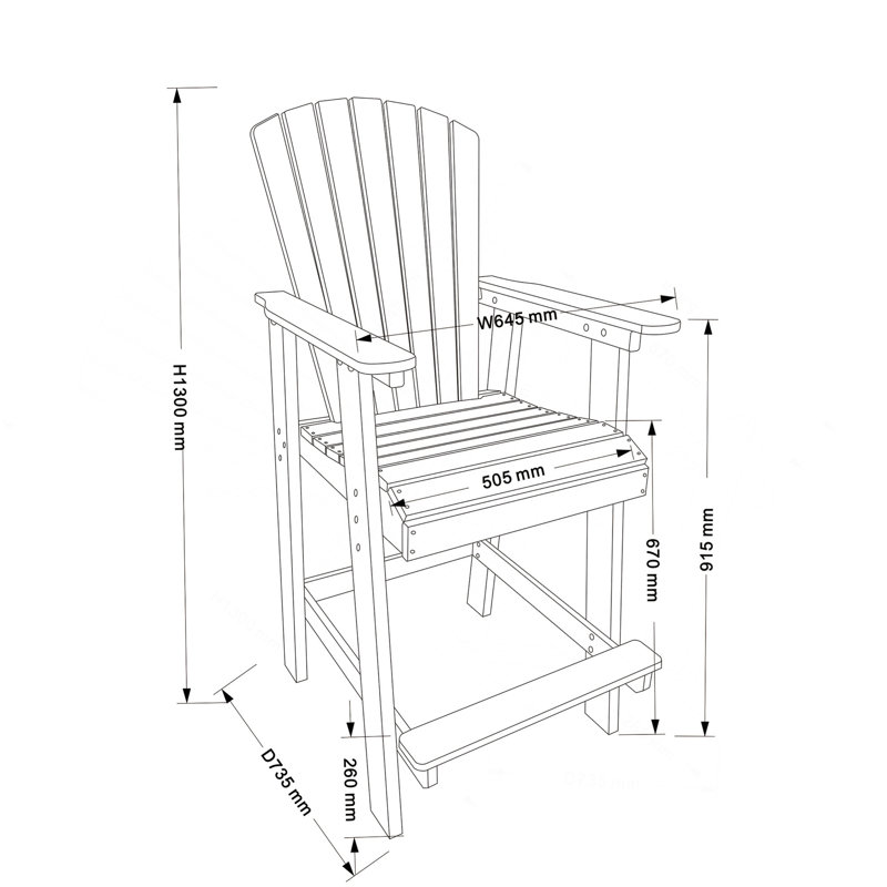 Chaise de bar en PEHD, ensemble de 2 chaises hautes Adirondack d'extérieur, tabouret de bar avec dossier haut, ensemble de 2