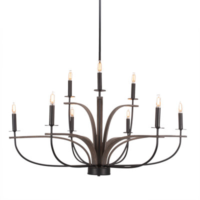 Monterey 9 Light Uplight Chandelier Shown In Matte Black & Painted Distressed Wood-look Metal Finish